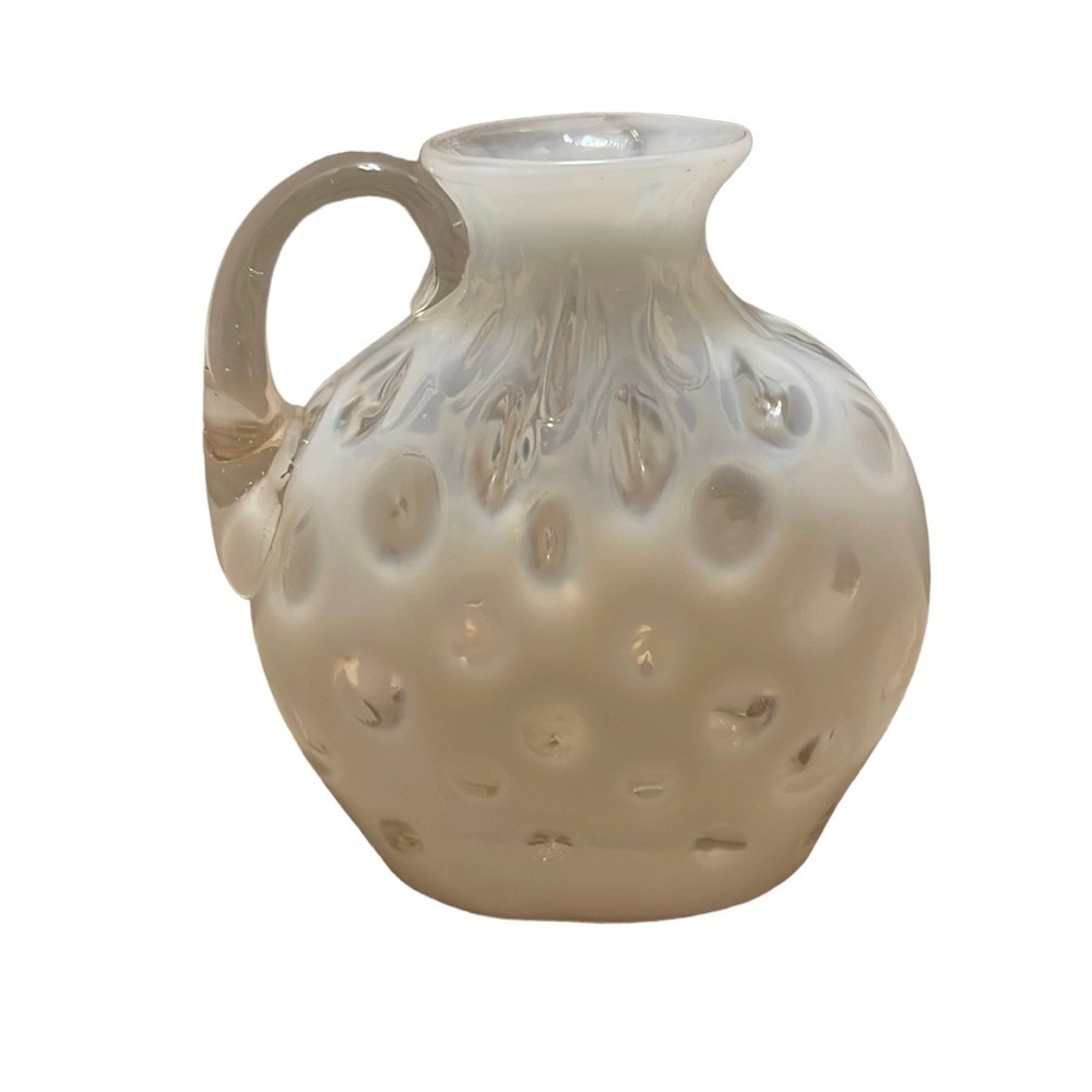 Fenton white opalescent coin dot ruffled 4 inch cruet without stopper